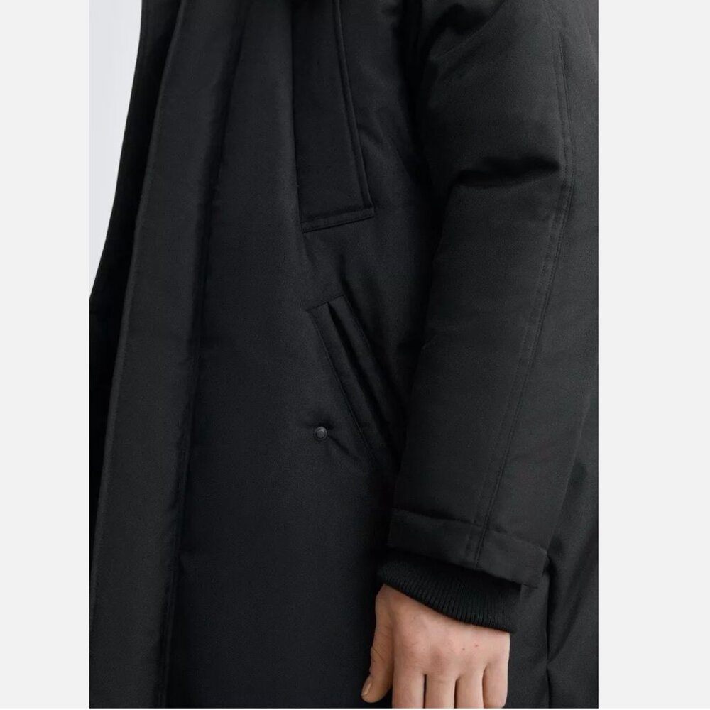 MEN Zara Charcoal Grey Black Quilted Parka With Detachable Hood Coat Size L NWT - Picture 9 of 13